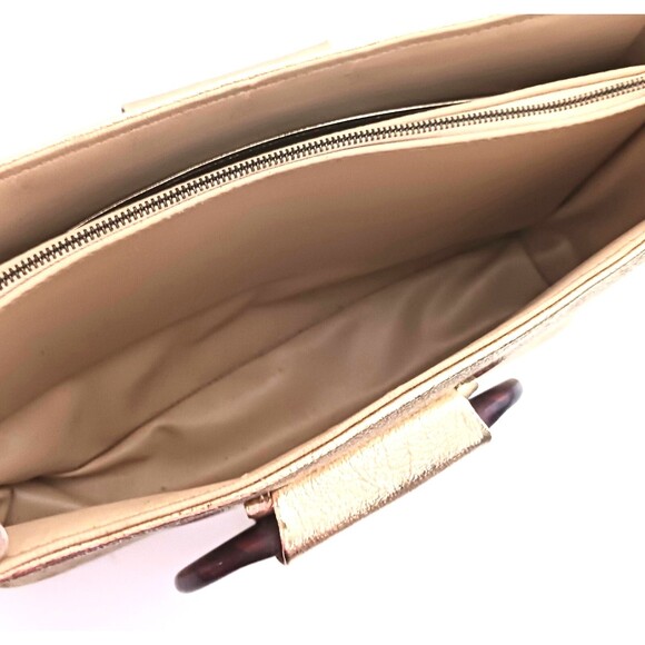 VTG 60s JR Florida USA Gold Lame Tote Tortoise Lucite Double Ring Handles 14X4X9 - Picture 10 of 12